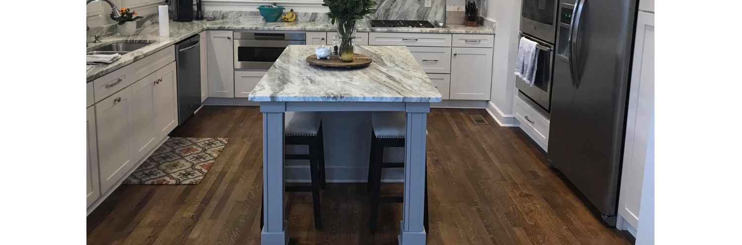 Newly installed laminate flooring in a kitchen 